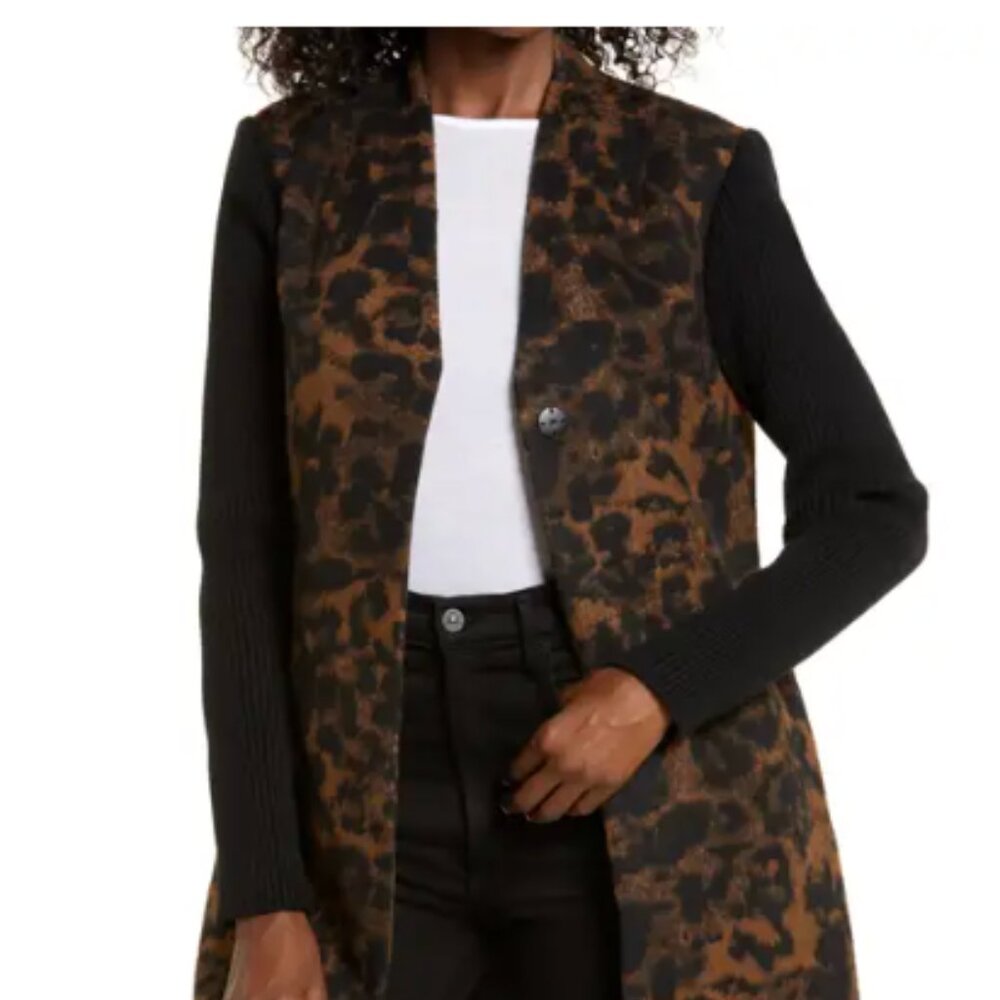 Kenneth Cole New York Leopard Rib Sleeve Double Face Coat